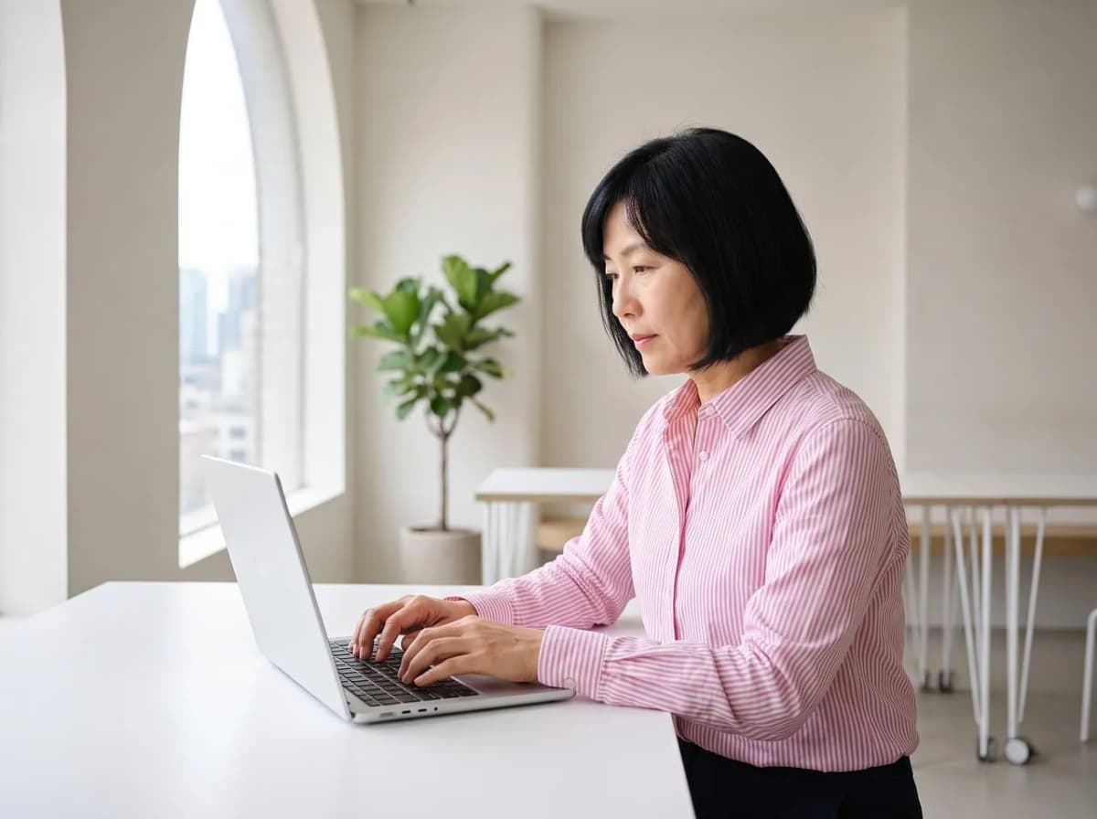 A woman working at a computer in an office