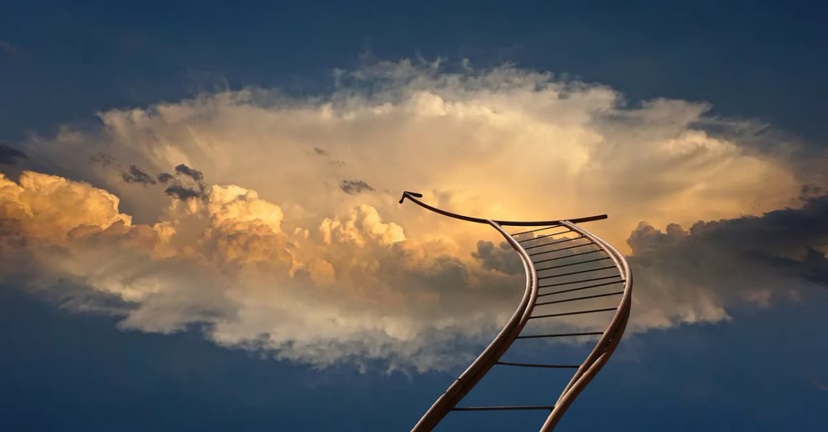 A ladder reaching into the clouds, illustrating career progression