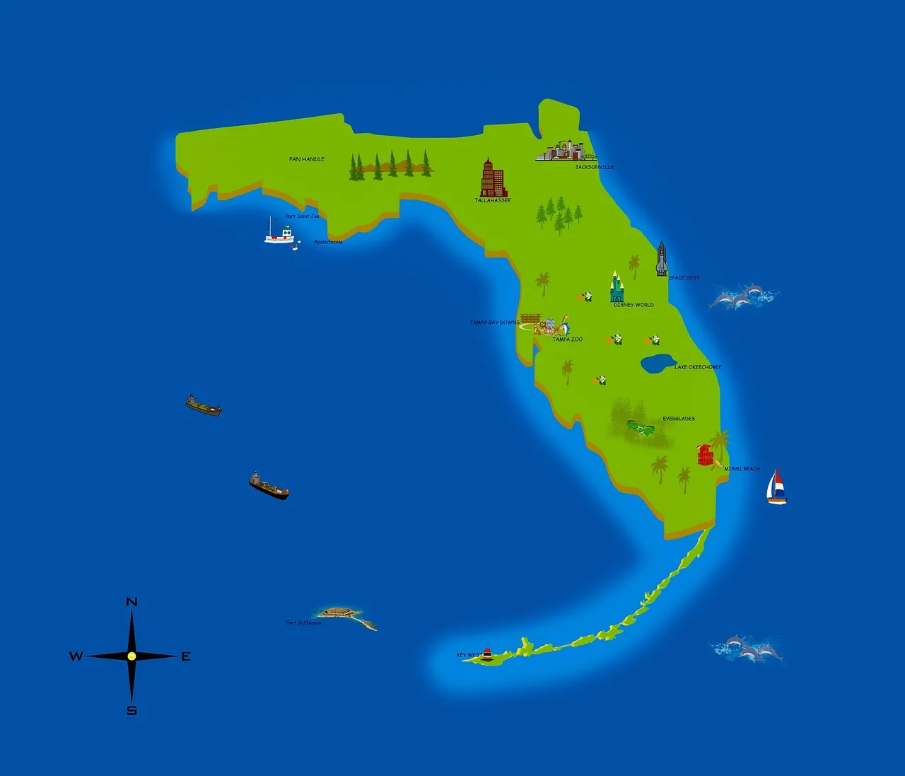 A decorative map of Florida, one of five states where unemployment fell in September 2026