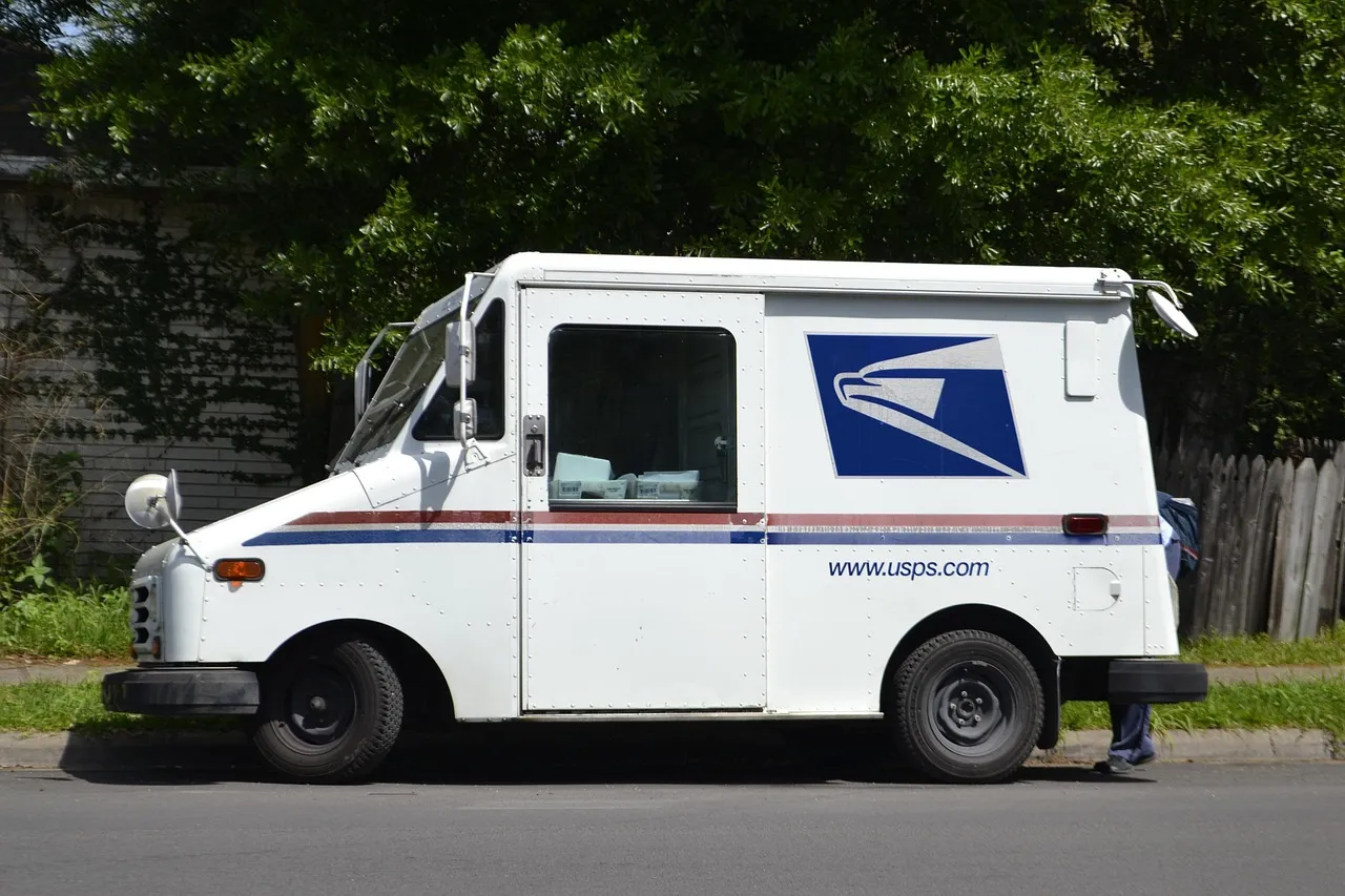White USPS mail delivery truck parked at a curb beside a tree